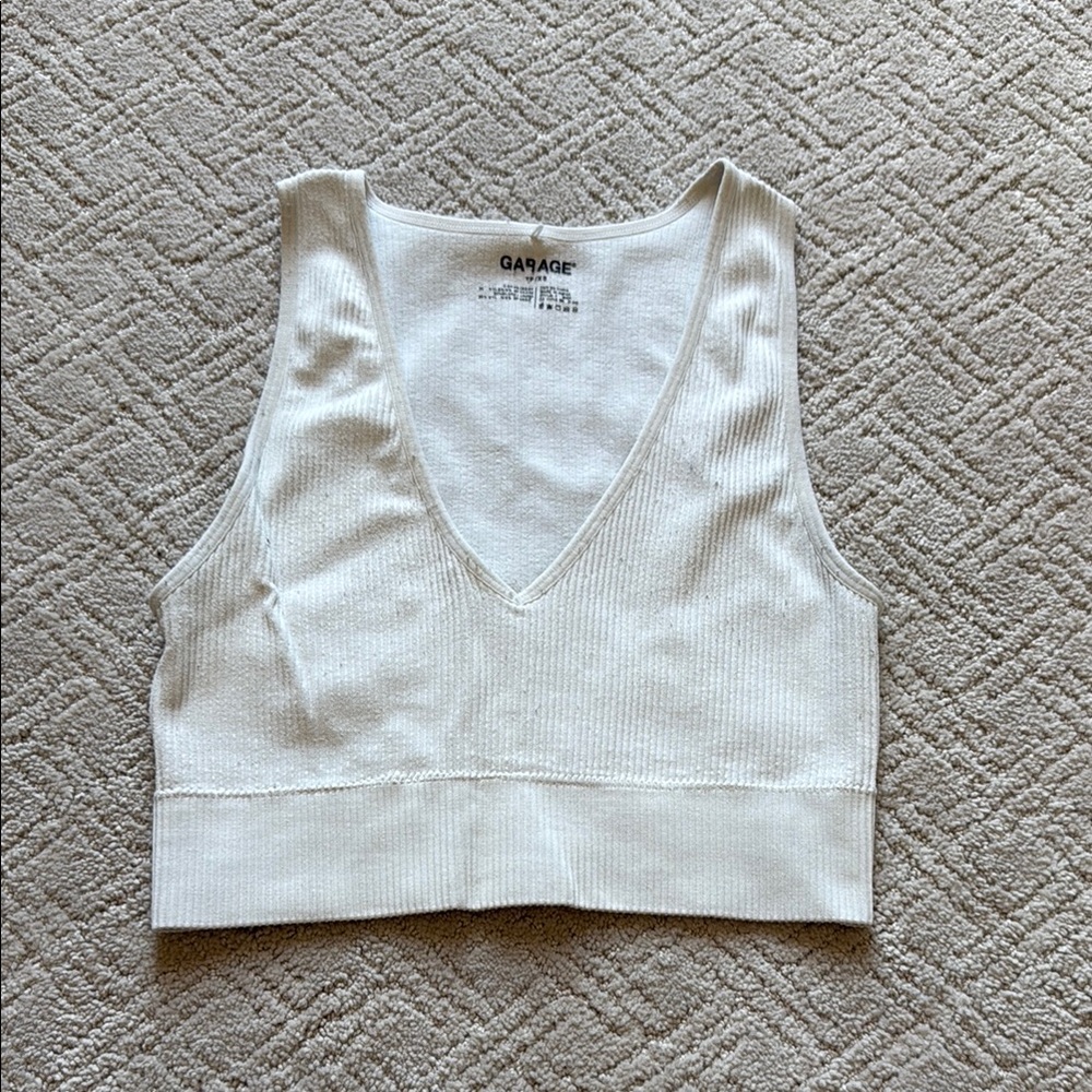 Garage White Fitted Crop Tank Top